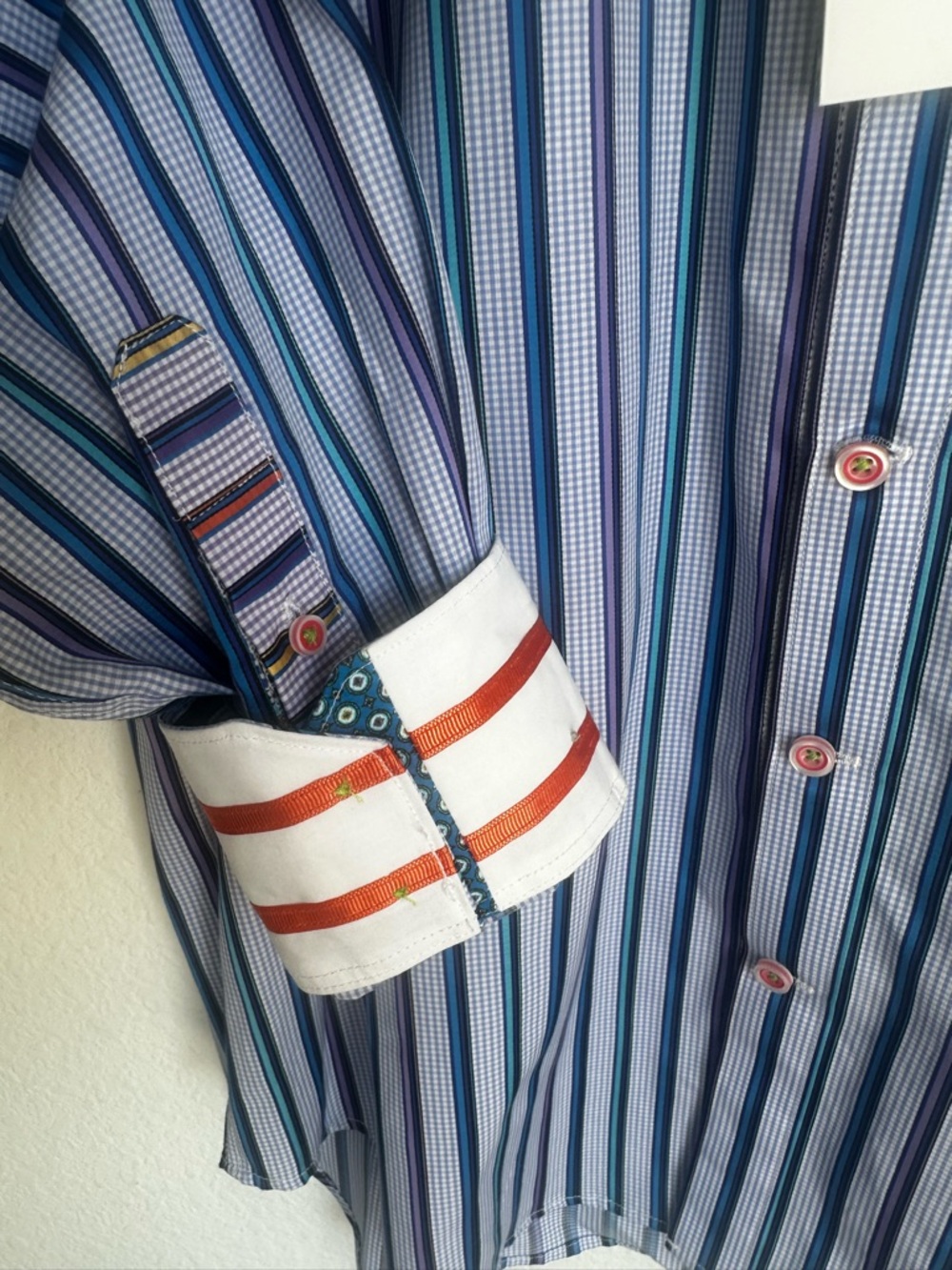 NWT Robert Graham Blue Striped casual Button Down Costa Rica size medium - Picture 6 of 13